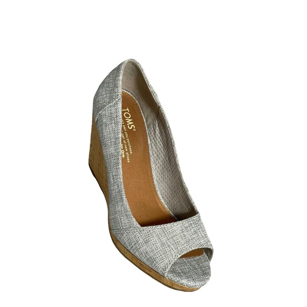TOMS Women’s Grey Stella Peep Toe Cork Wedge Platform Shoe, 6.5 New without box